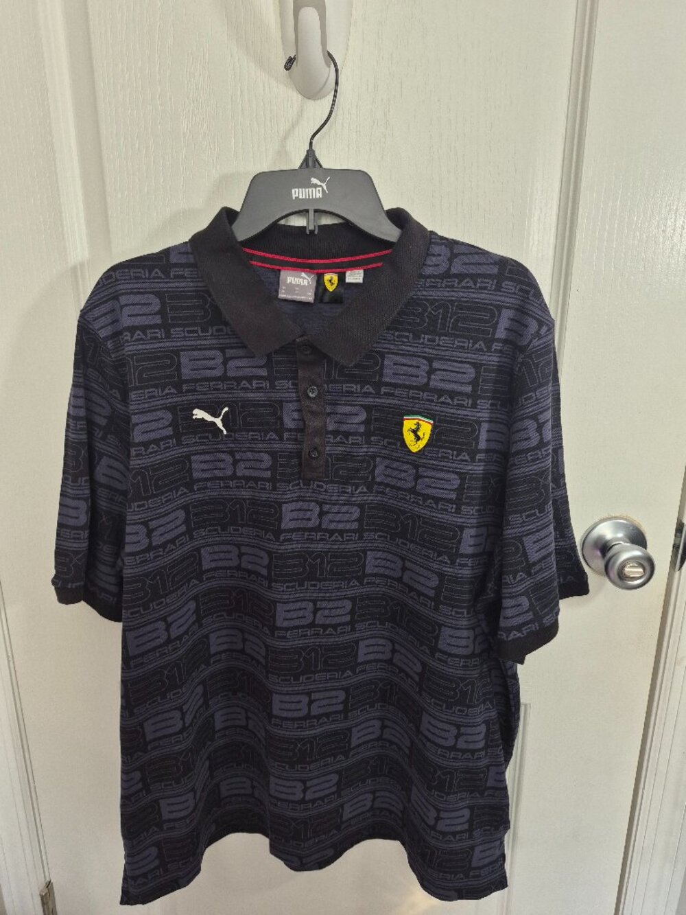 Puma Ferrari Polo Shirt XXL Black Scuderia All Over Print Men's Motorsport